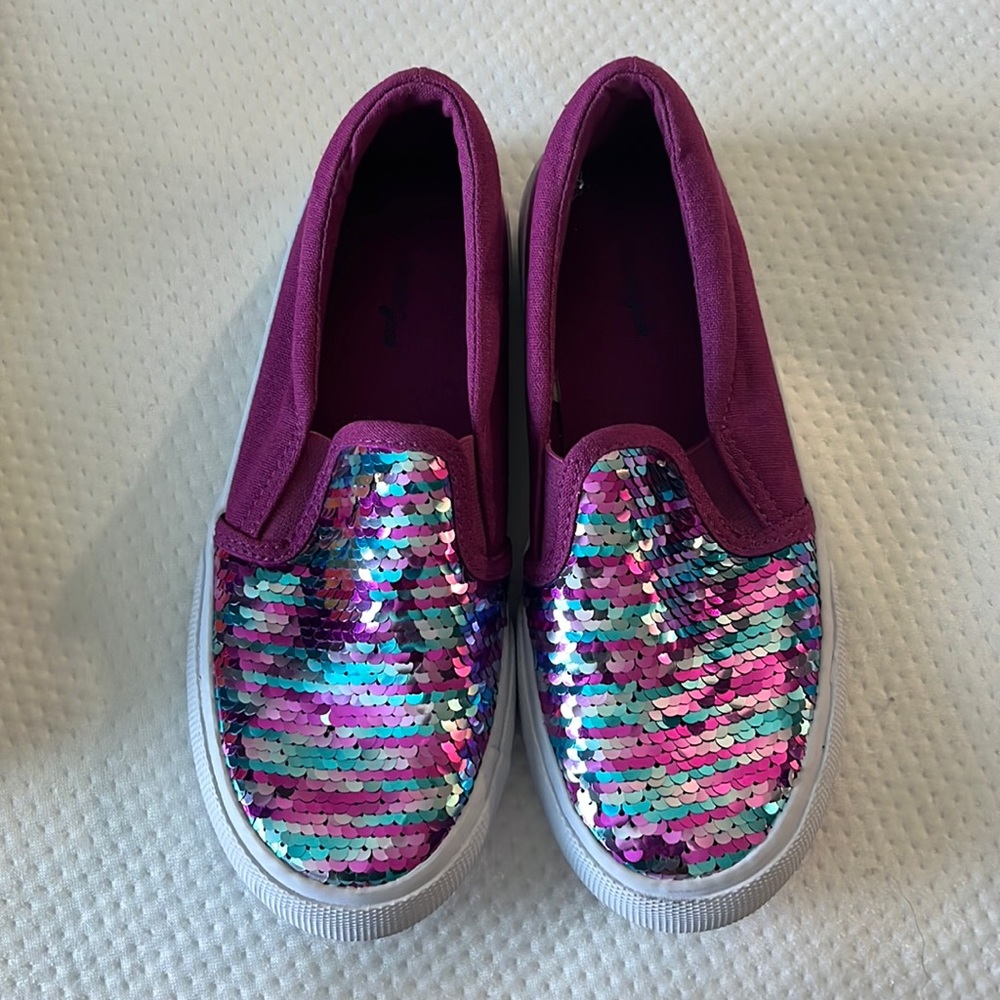 Purple size 2 Cat and Jack sequins slip ons